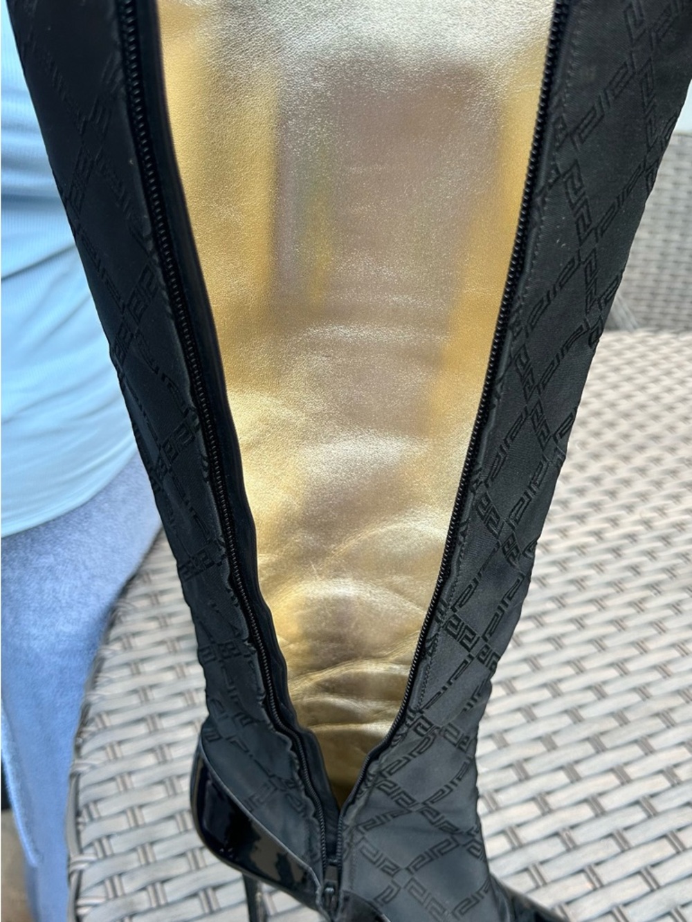 Versace Black Patent Leather Knee Boots with Gold Hardware - Picture 8 of 9